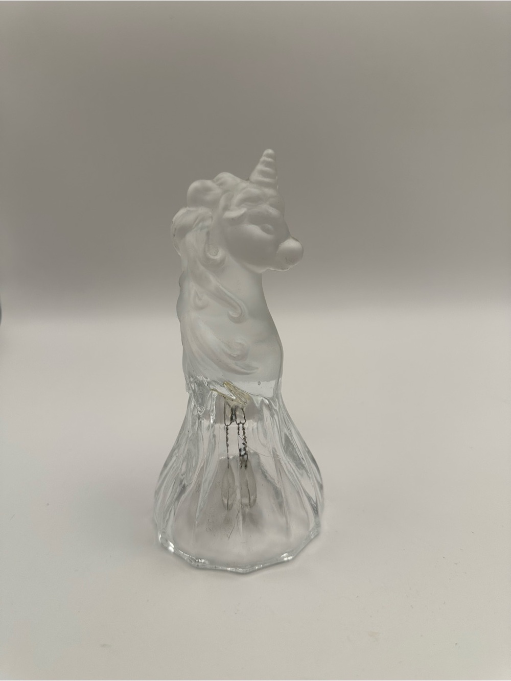 Vintage Frosted Glass Unicorn Head Lead Crystal Bell Nice Detailed Bell - Picture 4 of 8